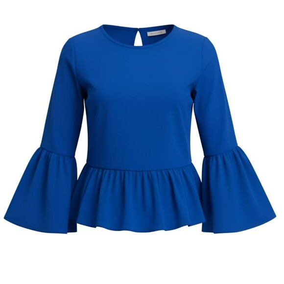 J. Crew Chiffon Peplum Blouse Women's Small Bell Sleeve Royal Blue Top - Picture 1 of 8